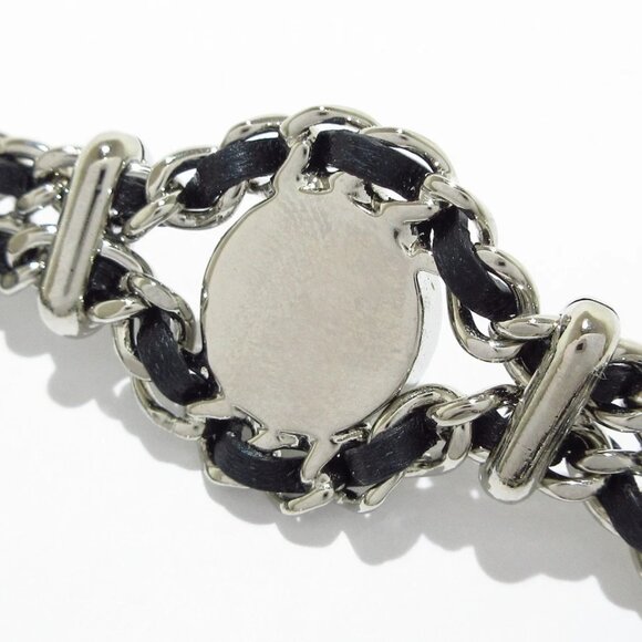 CHANEL - Silver Black Hardware Leather Bracelet 791-071825 - Picture 3 of 8